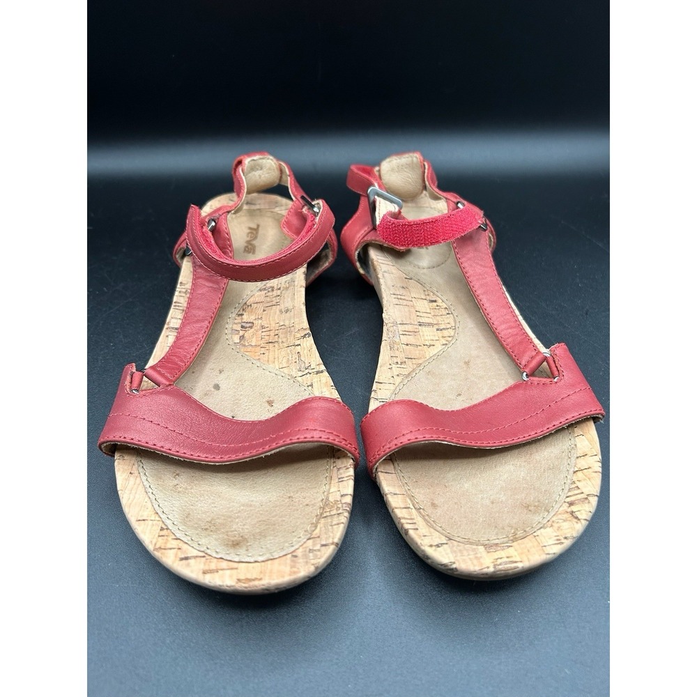 Teva Capri Universal Women's 7 Red Leather Sandals Cork Wrap Casual